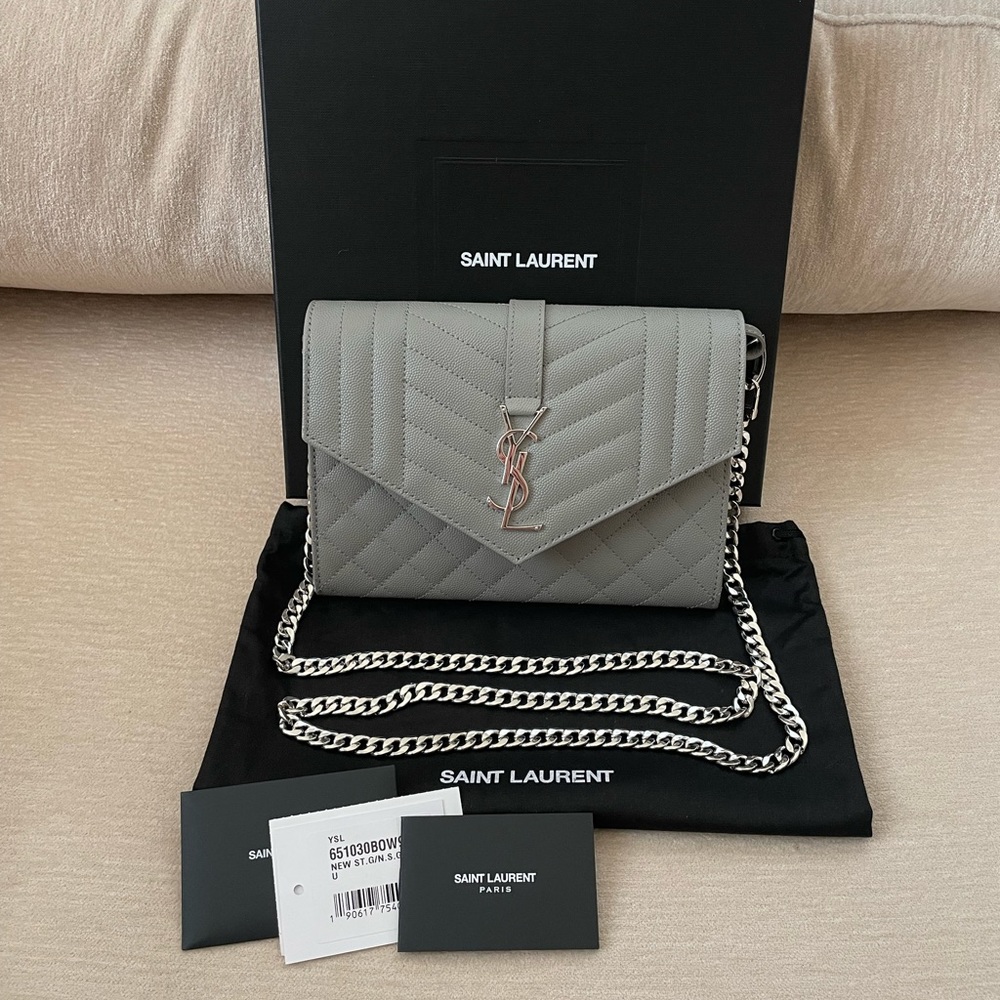 YSL Monogram Quilted Envelope Clutch Bag